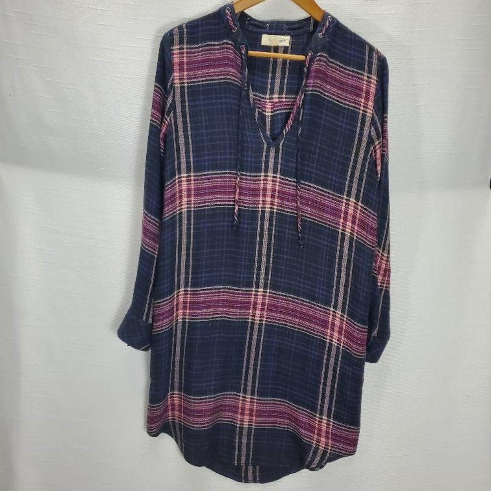 Cloth and Stone Anthropologie Dress Womens M Versify Plaid Tunic Shirt Dress